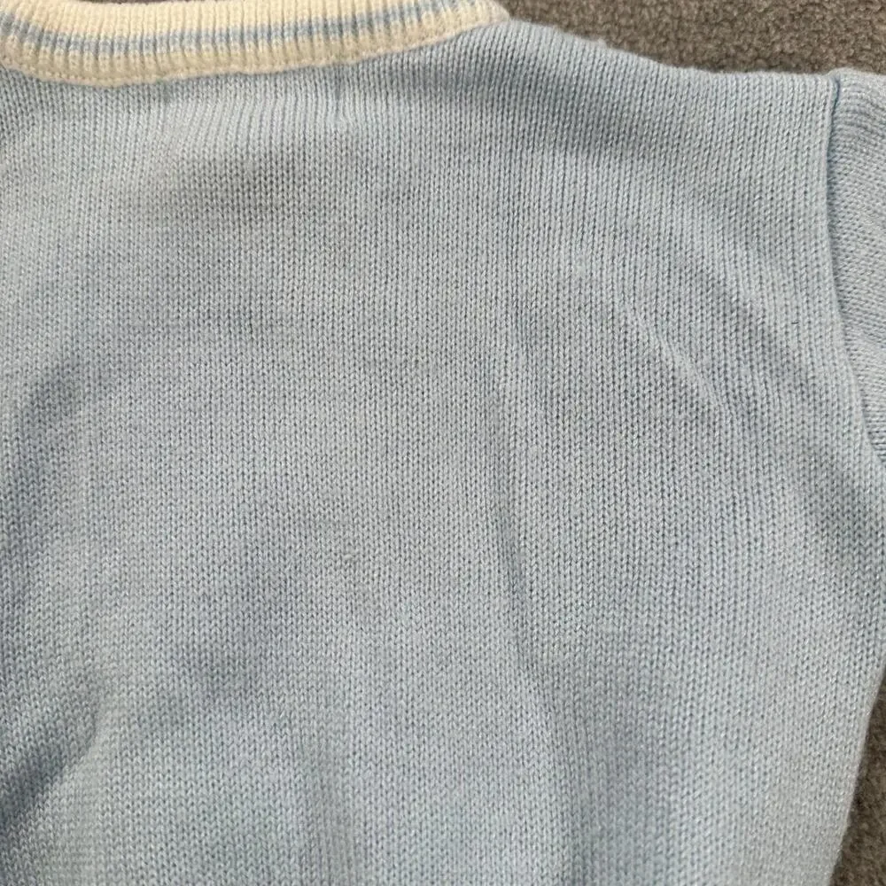 Small Steps Teddy Bear Sweater Baby Boy 3/6 Month Vintage Blue/White Knit Button